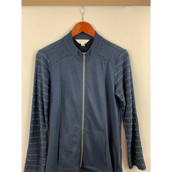 Market & Spruce Womens Small Blue Striped Long-Sleeve Zip Jacket With Pockets - Picture 3 of 6